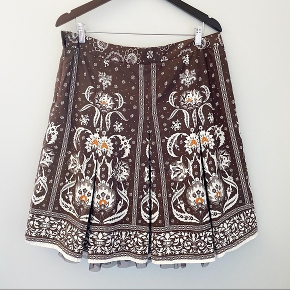 Esprit Pleated Floral Print Brown Midi Women Skirt - Picture 2 of 8